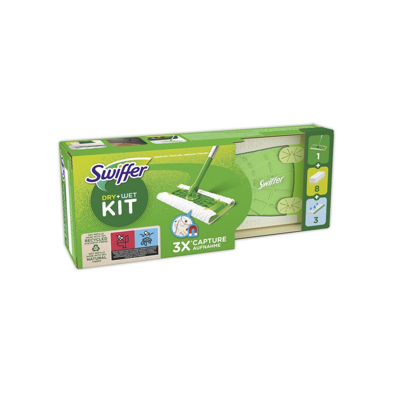 Balai attrape-poussière SWIFFER et lingettes (8 sèches et 3 humides)  - Fiducial
