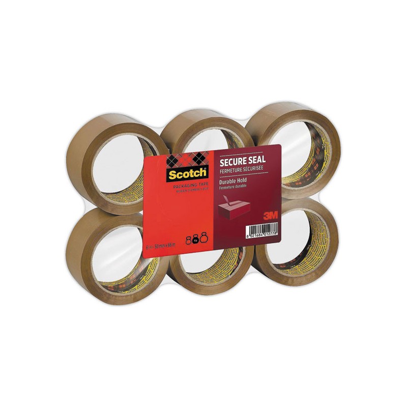 rouleaux de ruban d'emballage Scotch ®SECURE SEAL50 mm x 66 m Havane  x6 - Fiducial
