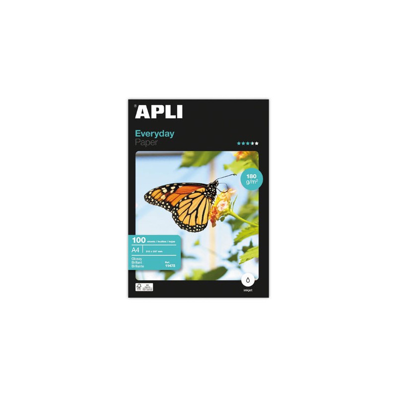 Feuilles de papier photo APLI Everyday format A4 180 g brillant  x100 - Fiducial