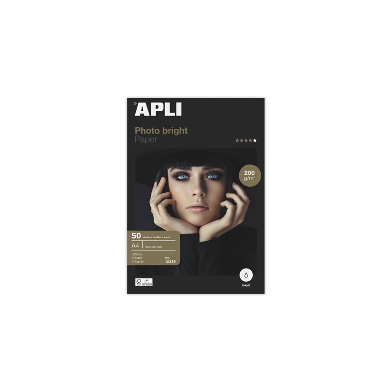 Feuilles de papier photo APLI Photobright format A4 200 g brillant  x50 - Fiducial