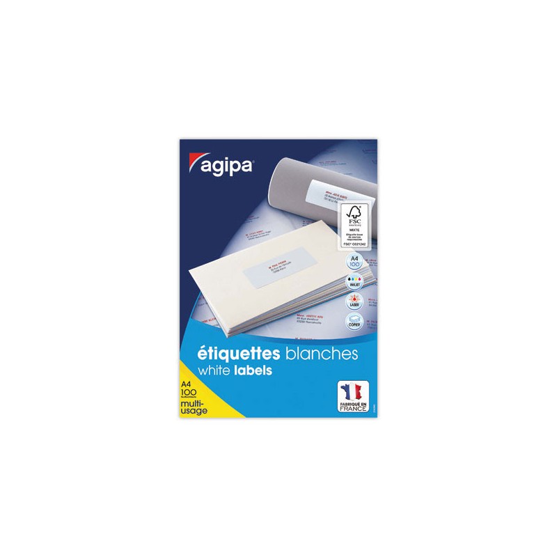 Feuilles A4 soit 160 étiquettes blanches coins carrés 105x37 mm  x10 - Fiducial