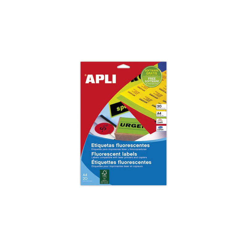 Planches de 280 étiquettes fluorescentes 99,1x38,1 rouge fluorescent  x20 - Fiducial