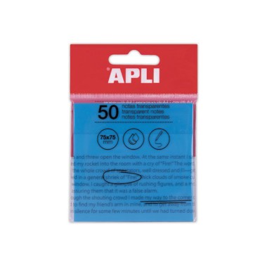 Paquet 50 feuilles de notes adhésives transparentes 75x75 mm bleues  - Fiducial
