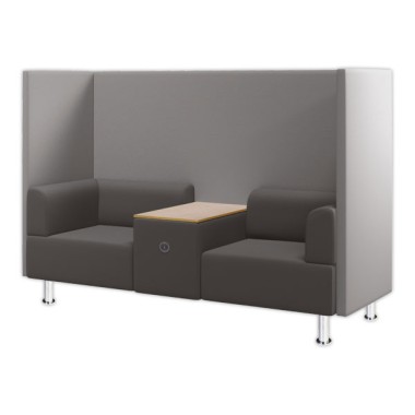 Sofa acoustique 2 places en tissu ignifuge, tablette de travail, gris  - Fiducial