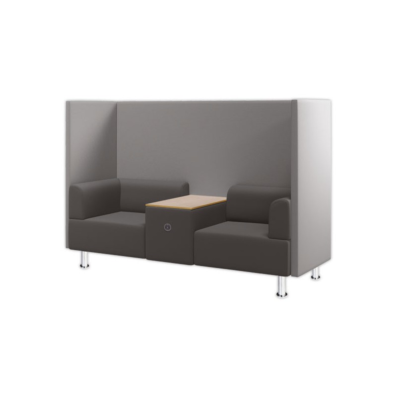 Sofa acoustique 2 places en tissu ignifuge, tablette de travail, gris  - Fiducial