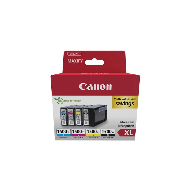 Pack cartouches CANON PGI-1500XL noireet couleurs  x4 - Fiducial