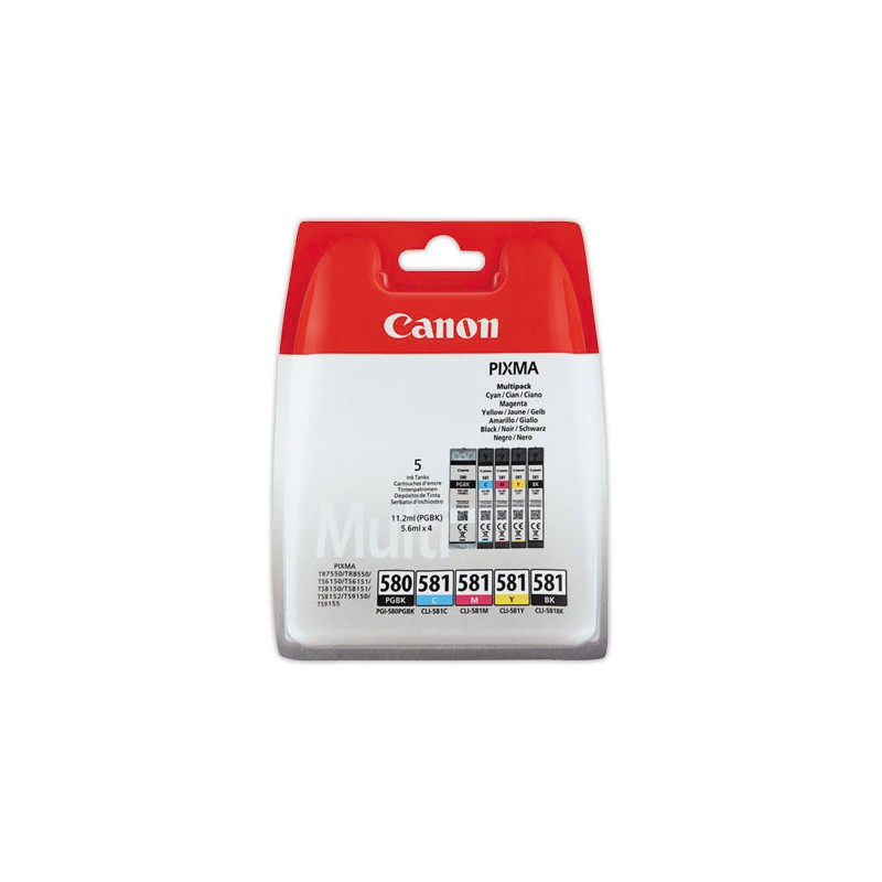 Pack cartouches CANON PG-580 / CLI-581noire et couleurs  x5 - Fiducial