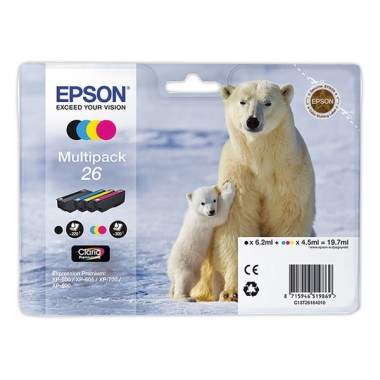 CARTOUCHES EPSON 26 N.C.J.M MULTIPACK OURS POLAIRE  x4 - Fiducial