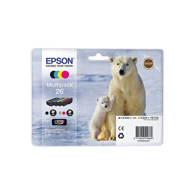 CARTOUCHES EPSON 26 N.C.J.M MULTIPACK OURS POLAIRE  x4 - Fiducial