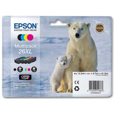Cartouches EPSON T2636 4 couleurs noircyan magenta jaune  x4 - Fiducial