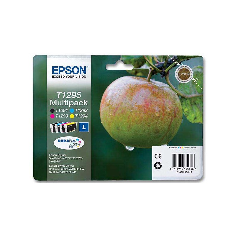 Cartouches Epson T1295 4 couleurs noircyan magenta jaune  x4 - Fiducial