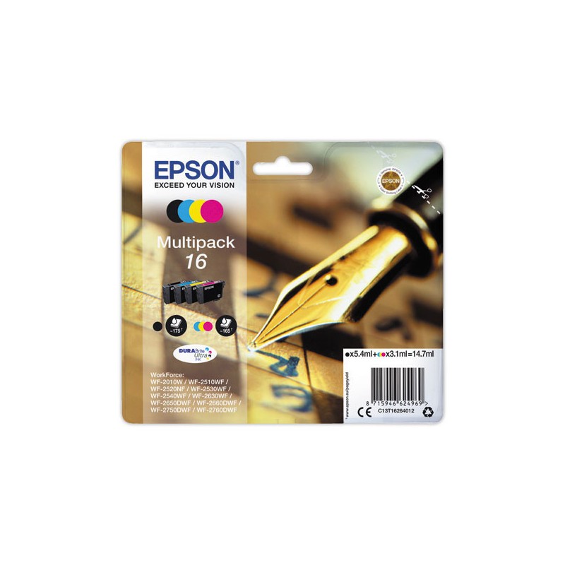 CARTOUCHES EPSON 16 N.C.J.M MULTIPACK "Stylo à plume"  x4 - Fiducial