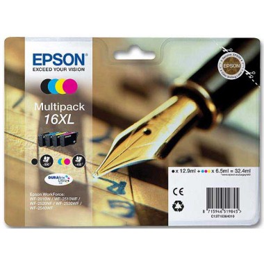 Cartouches EPSON T1636 4 couleurs noircyan magenta jaune  x4 - Fiducial