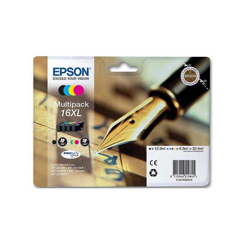 Cartouches EPSON T1636 4 couleurs noircyan magenta jaune  x4 - Fiducial