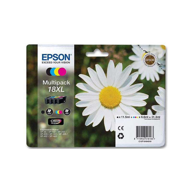 Cartouches EPSON T1816 4 couleurs noircyan magenta jaune  x4 - Fiducial
