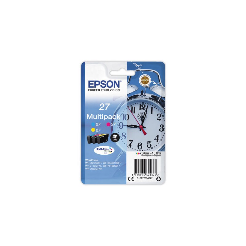 Cartouche Epson 27 "Réveil" 3 couleursC M J multipack  x3 - Fiducial
