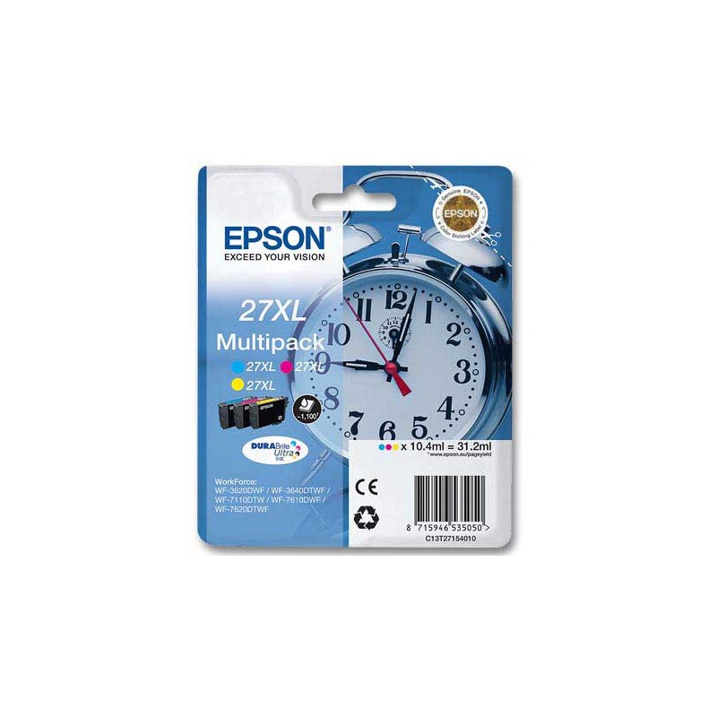 Cartouches Jet d'encre EPSON T2715 3 couleurs cyan - magenta - jaune  x3 - Fiducial