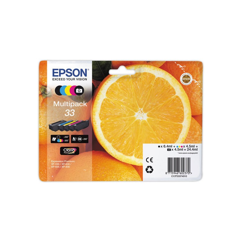 Cartouche Epson 33 NR .N PHOTO. C.M.JMULTIPACK  x5 - Fiducial