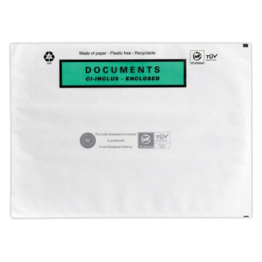 Pochettes adhésives "Documents ci-inclus" format 175x130mm x100 - Shopdeschefs