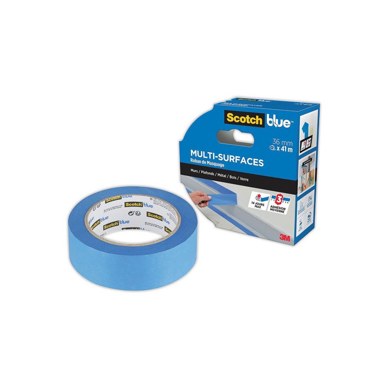 Ruban adhésif de masquage multi-surface sans trace - 41m x 36mm - 3M Scotch