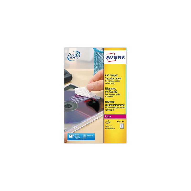 Étiquettes de sécurité laser AVERY 63,5 x 29,6 mm 20 f x 27 étiquettes - Avery
