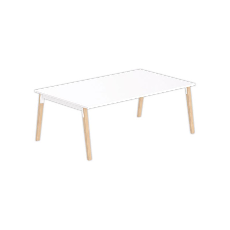 Table de réunion 200 x 120 cm blanc / hêtre - Shopdeschefs