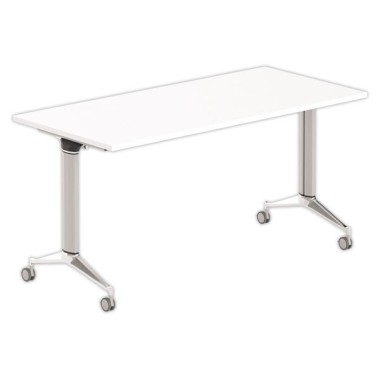Table rabattable 150x70 blanc/alu montée - Shopdeschefs