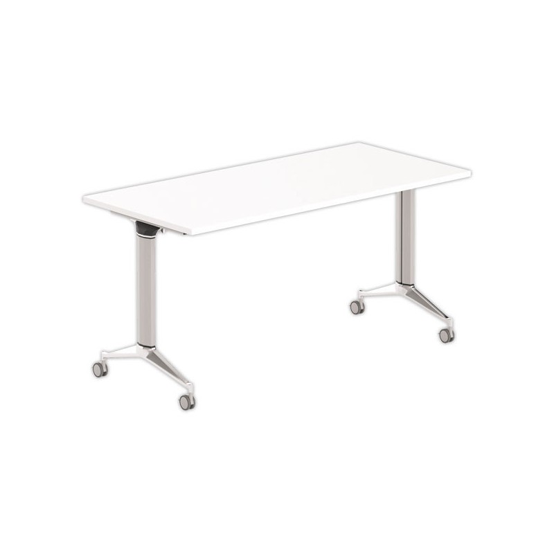 Table rabattable 150x70 blanc/alu montée - Shopdeschefs