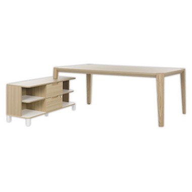 Bureau chêne structuré avec retour rectangulaire 4 pieds 200cm - Shopdeschefs