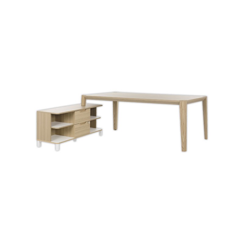Bureau chêne structuré avec retour rectangulaire 4 pieds 200cm - Shopdeschefs