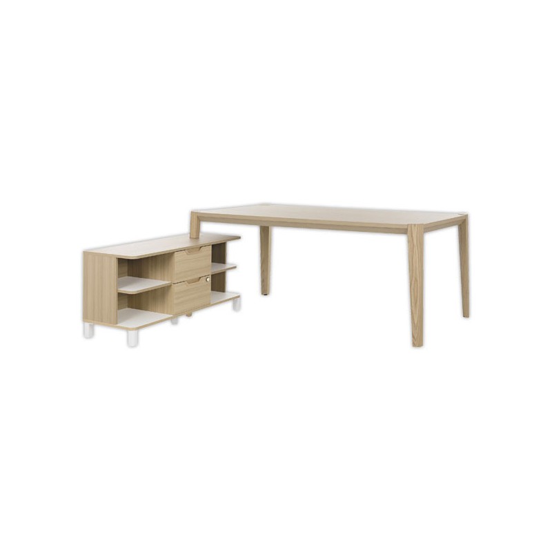Bureau chêne structuré avec retour rectangulaire 4 pieds 180cm - Shopdeschefs