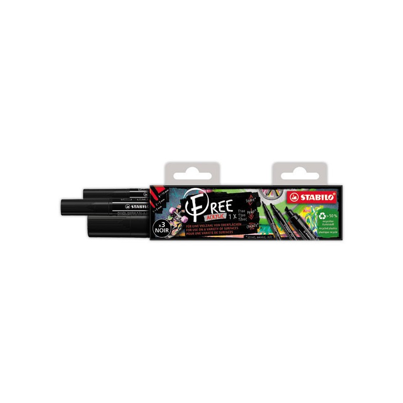 marqueurs STABILO FREE acrylic pointesmixtes - noir x3 - Stabilo