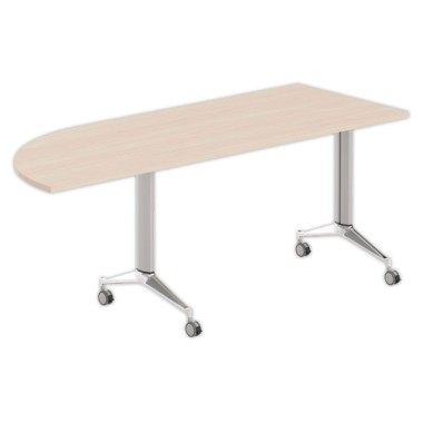 Table rabattable avec roulettes acacia clair/alu angle à droite - Shopdeschefs
