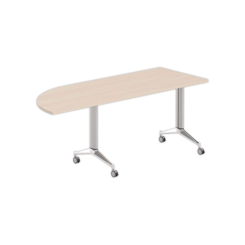 Table rabattable avec roulettes acacia clair/alu angle à droite - Shopdeschefs