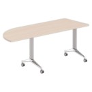 Table rabattable avec roulettes acacia clair/alu angle à droite - Shopdeschefs