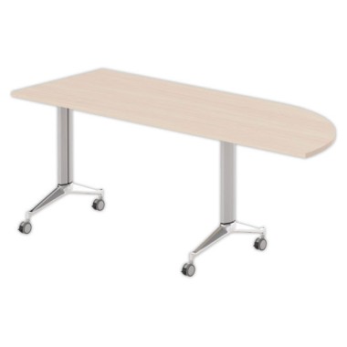 Table rabattable avec roulettes 190x70 angle gauche acacia clair/alu - Shopdeschefs