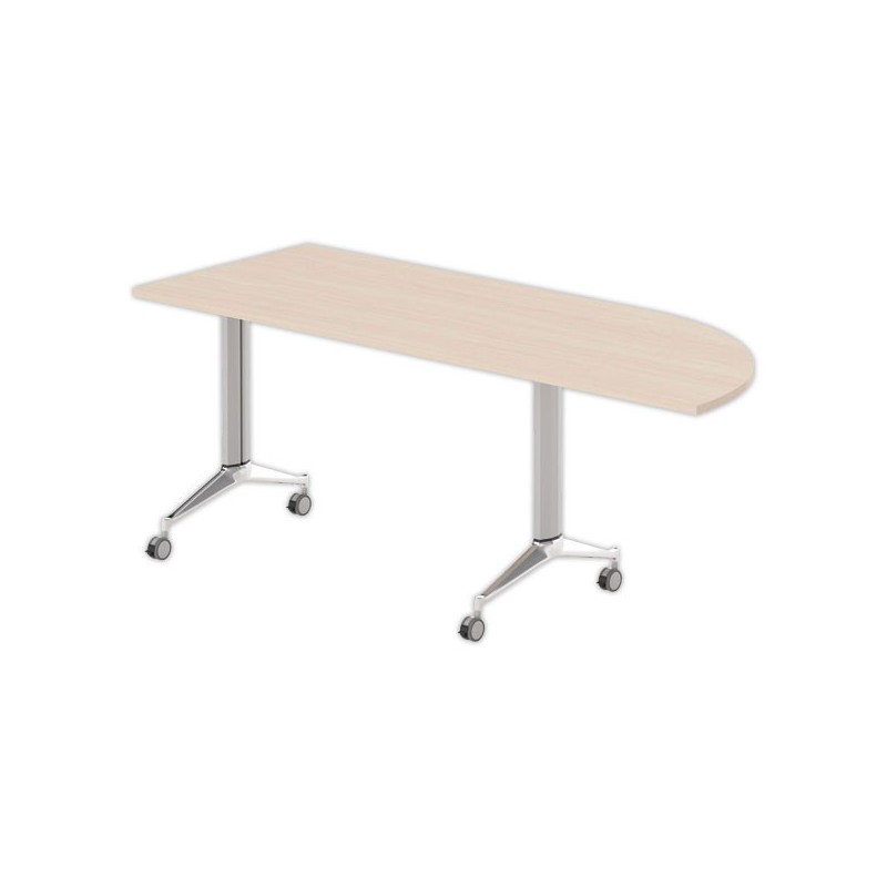 Table rabattable avec roulettes 190x70 angle gauche acacia clair/alu - Shopdeschefs