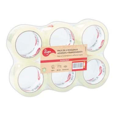 rouleaux adhésif emballage polypropylène transparent - 66m x 48mm 50 µ x6 - Sign