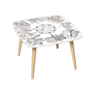 Table basse KIDS décor monument gris blanc 60x60 - Paperflow