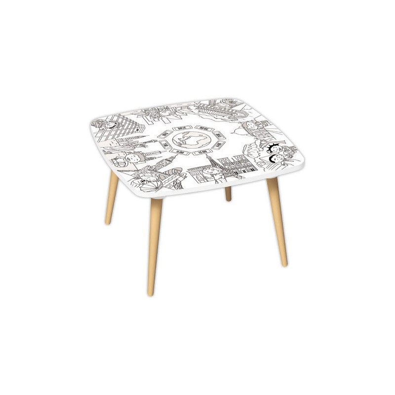 Table basse KIDS décor monument gris blanc 60x60 - Paperflow
