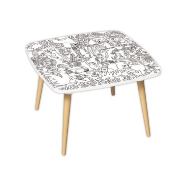 Table basse KIDS décor jungle gris blanc 60x60 - Paperflow