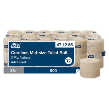 Rouleaux de papier toilette Tork Mid-Size sans Mandrin T7 naturel x36 - Tork