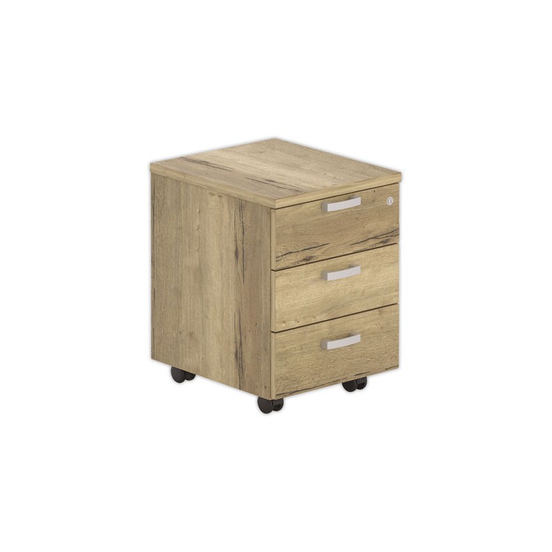 Caisson mobile mélaminé 3 tiroirs plumier Chêne veiné monté - Shopdeschefs