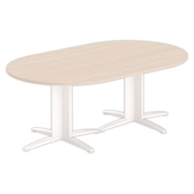 Table réunion ovale 200x120 acacia/blanc - Shopdeschefs