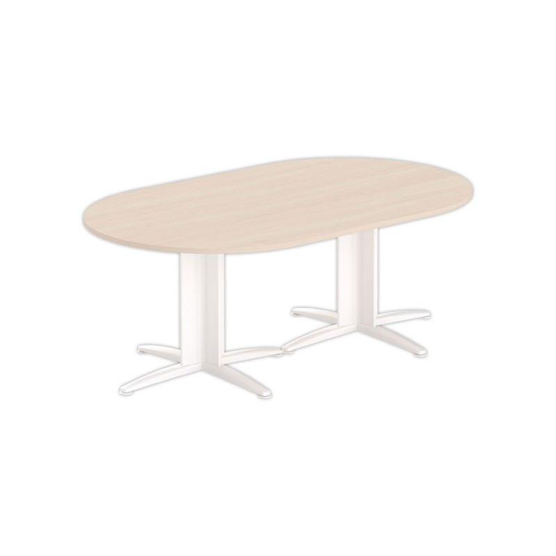 Table réunion ovale 200x120 acacia/blanc - Shopdeschefs