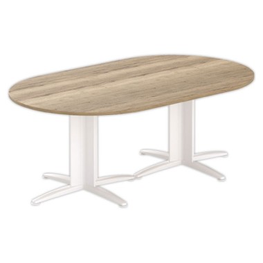 Table réunion ovale 200x120 chêne veiné/blanc - Shopdeschefs