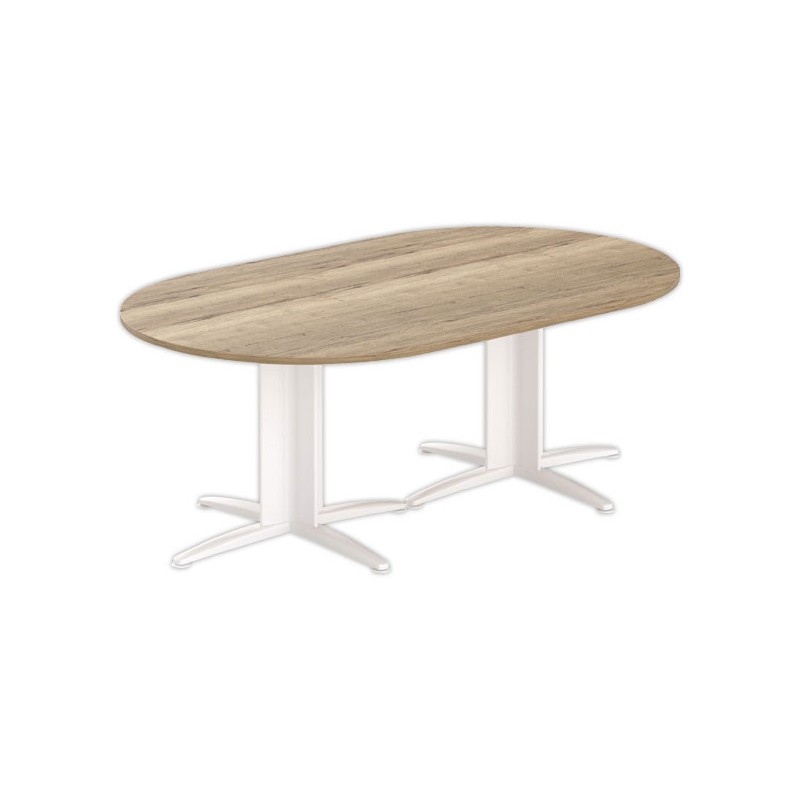 Table réunion ovale 200x120 chêne veiné/blanc - Shopdeschefs