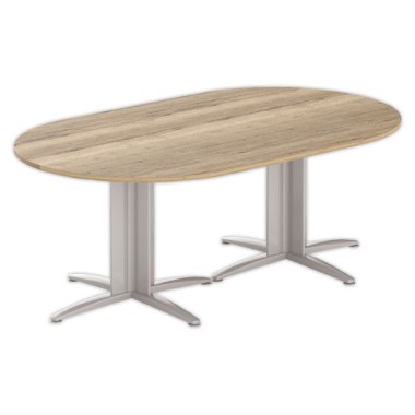 Table réunion ovale 200x120 chêne veiné/aluminium - Shopdeschefs