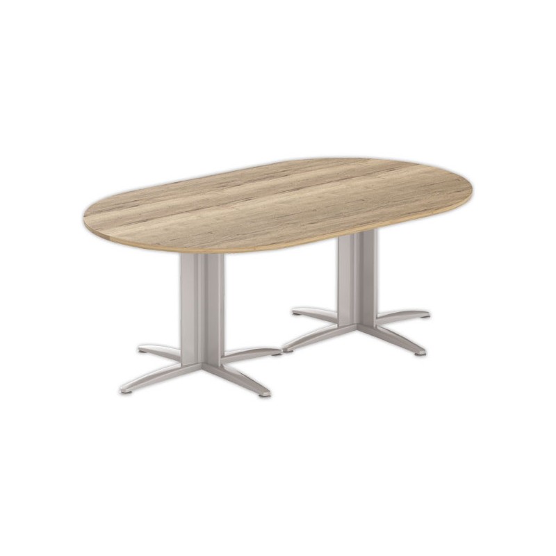 Table réunion ovale 200x120 chêne veiné/aluminium - Shopdeschefs