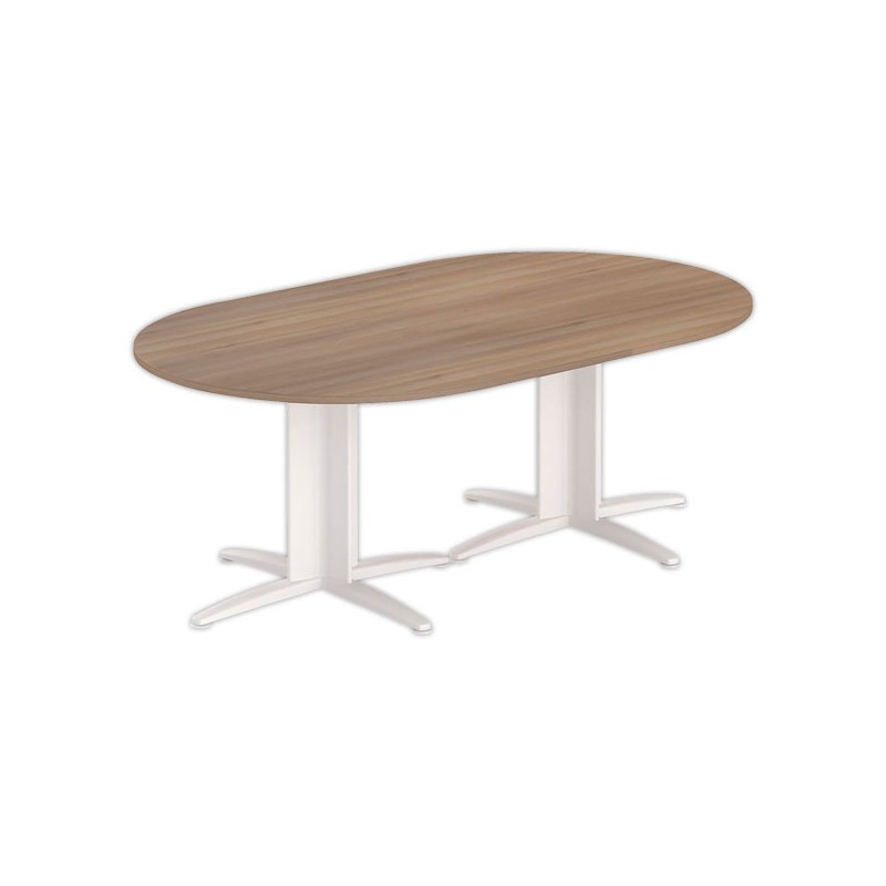 Table réunion ovale 200x120 noyer/blanc - Shopdeschefs
